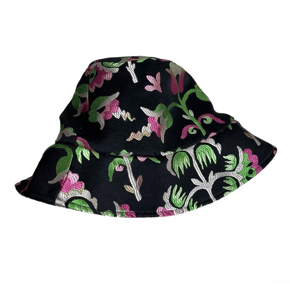 CYNTHIA ROWLEY Jacquard Bucket Hat Black Pastel Floral One Size - Picture 4 of 6